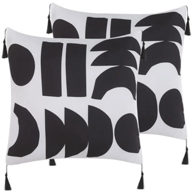 Beliani Set Of 2 Decorative Cushions Liriope 45 X 45cm Black/ White Geometric Pattern