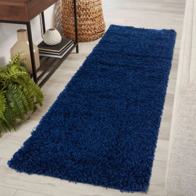 Desire Rugs Plain Living Room Shaggy Area Rugs Navy Runner 60X220 Cm