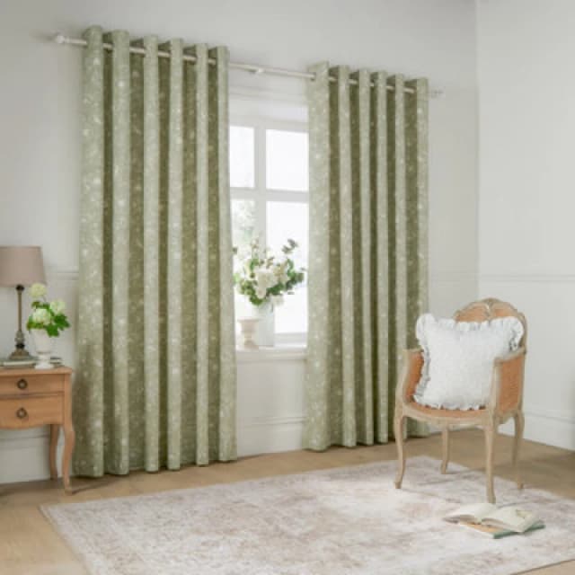 Wylder Nature Bella Floral Room Darkening Eyelet Curtain Pair Sage (W)117Cm X (D)137Cm