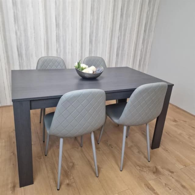 KOSY KOALA Kosy Koala - Dining Table and 4 Chairs Black Dark Grey 4 Grey Leather Chairs Wood Dining Set Furniture Arrow charcoal 140 + 4 grey gem