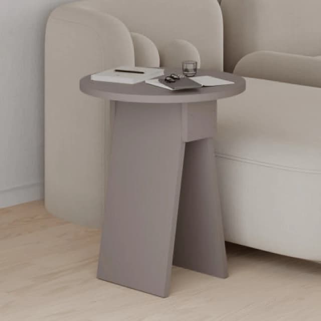 Decortie Modern Chen Side Table Light Mocha Round Shape Particle Board 2 Legs Coffee Table 42(W)X42(D)X50(H) Cm