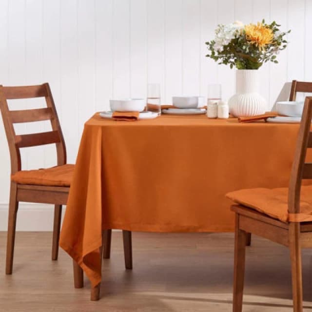 Homescapes Plain Cotton Tablecloth, 178cm x 300cm Burnt Orange