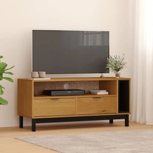 Vidaxl TV Cabinet Flam 110X40X50 Cm Solid Wood Pine, Brown 357820