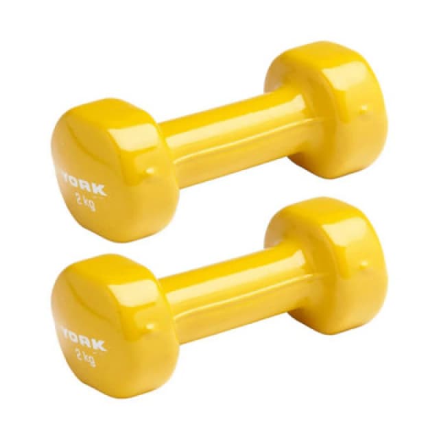 York Vinyl Dipped Dumbbells - 2 X 2Kg Pair In Vibrant Yellow For Comfortable Workouts