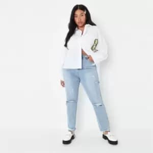 Missguided Plus Straight Thigh Slash Jean - Blue