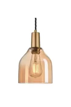 Sleek Tinted Glass Cone Pendant, 6 Inch, Amber, Brass Holder