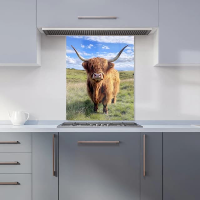 Warren Reed - Designer Highland Cow In Summer Kitchen Splashback Size: 600mm x 750mm Multicolor Unisex 600mm x 750mm