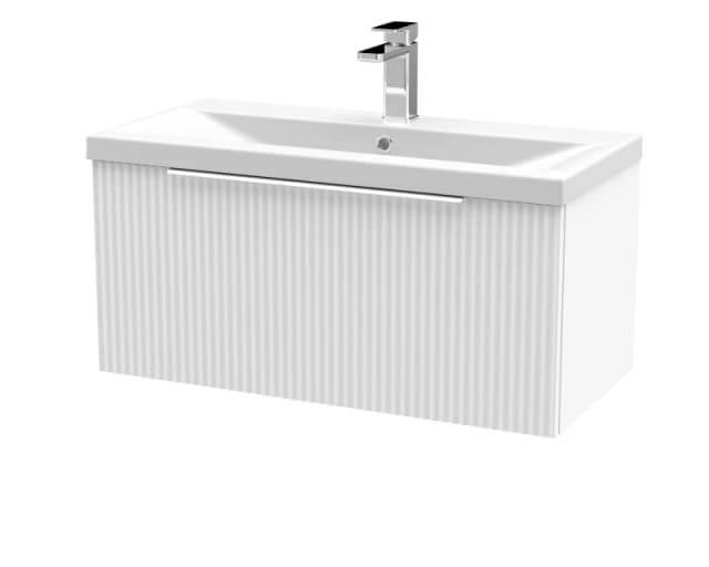 Balterley Fluted Wall Hung 1 Drawer Vanity Basin Unit & Basin 800mm, Satin White White Unisex