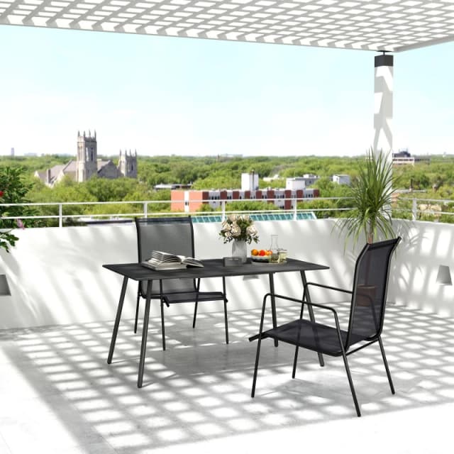 Outsunny Garden Table for 6 Person with Slat Top - Steel Frame - Black TJ Hughes 5063603880405