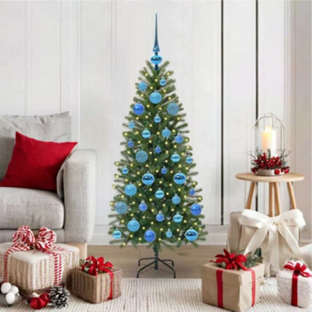vidaXL Artificial Christmas Tree with 150 LEDs, Blue Balls Green 120cm PE and PVC, Green 3397335