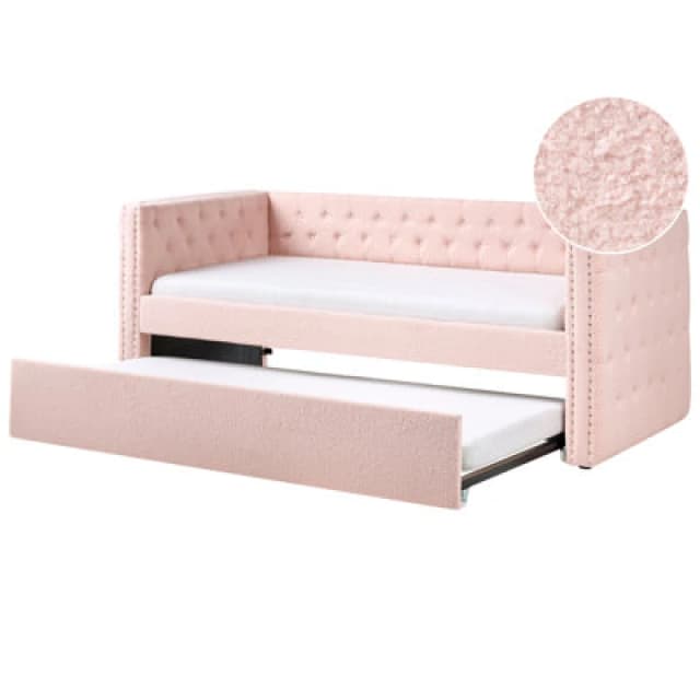 Beliani Trundle Bed Boucle Gassin 90 X 200 Cm (Eu Single) Pastel Pink