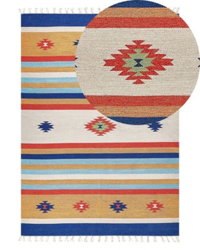 Beliani Rug Taronik Multicolour 140 X 200 Cm Cotton Kilim