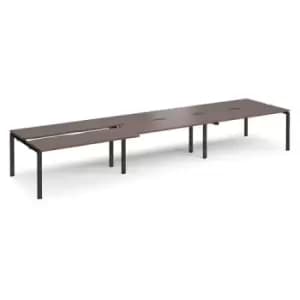 Bench Desk 6 Person Rectangular Desks 4800mm With Sliding Tops Walnut Tops With Black Frames 1200mm Depth Adapt