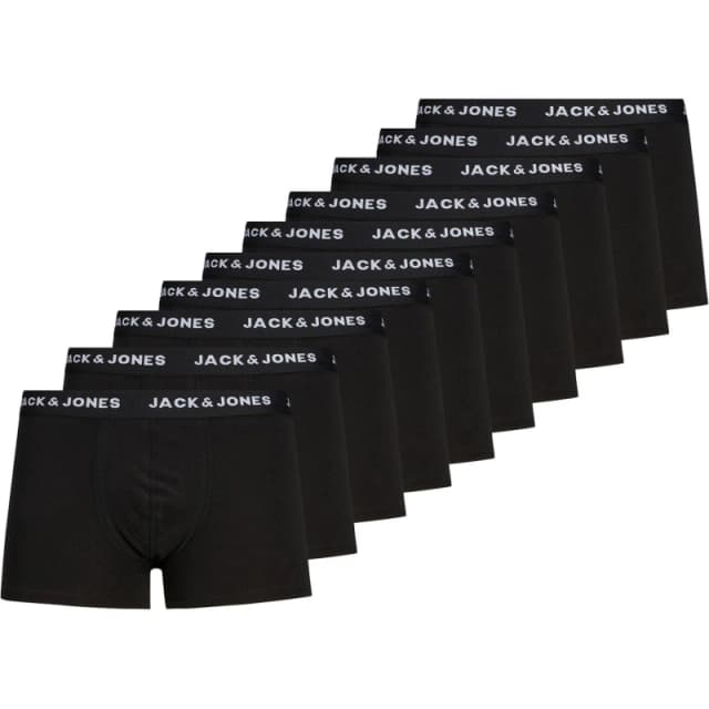 Jack and Jones Solid Mens 10-Pack Boxer Trunks - Black S