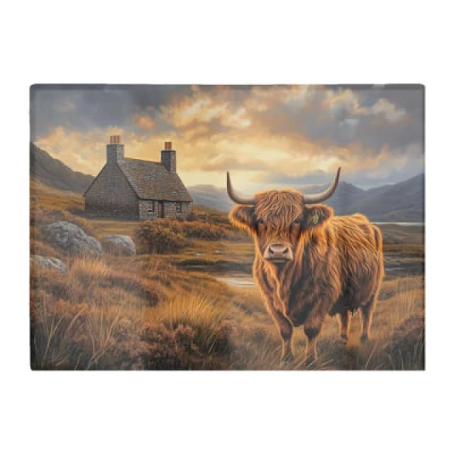 Warren Reed Designer Highland Cow And A Cottage Glass Chopping Board