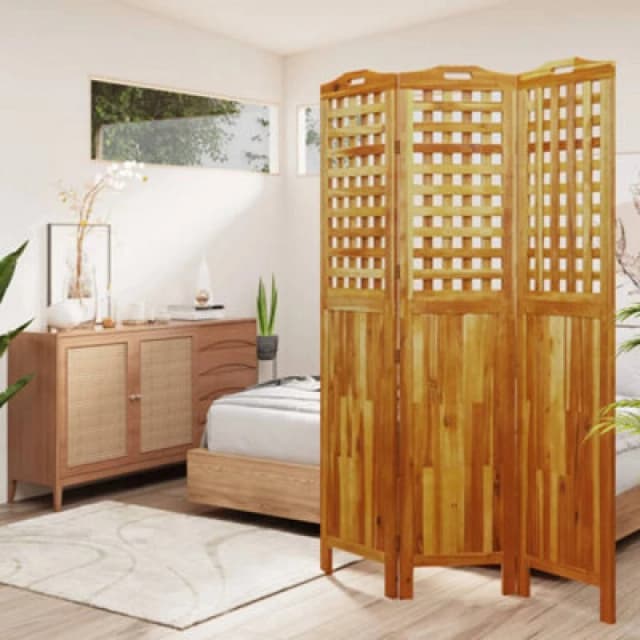 Vidaxl 3-panel Room Divider 121.5X2X180 Cm Solid Wood Acacia, Brown 318547