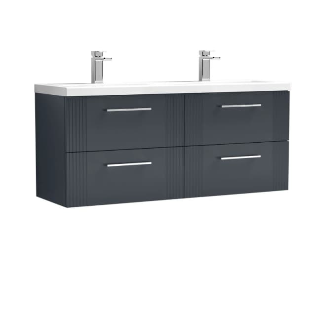 Balterley 4 Drawer Wall Hung Vanity Unit Ceramic Basin Soft Black 1200mm Grey