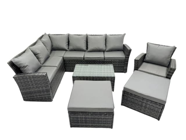 Fimous 9 Seat Rattan High Back Corner Sofa Set with 2 Big Stools in Dark Grey Dark Grey Unisex