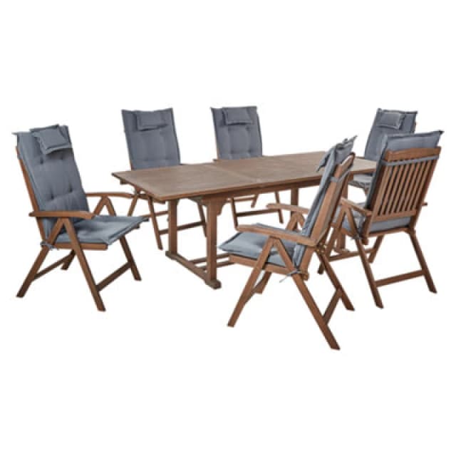 Beliani Garden Dining Set 6 Seater Amantea With Cushions Acacia Wood Grey
