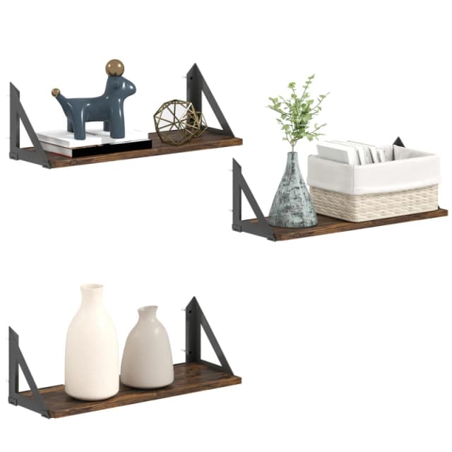 HOMCOM Set of 3 Vintage Wall Shelves for Living Room Rustic Brown TJ Hughes 5063603648432
