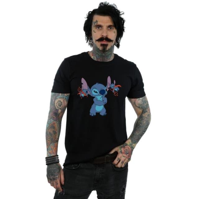 Disney Men Lilo And Stitch Little Devils T-Shirt in Black Size: Small Black S Male 5059114523740