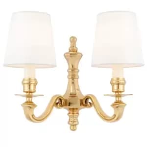 Luxury Traditional Twin Wall Light Solid Brass & Vintage White Shade Candelabra