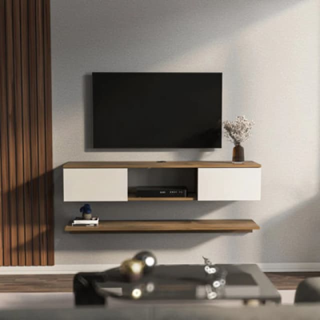 Decorotika Modern Elia TV Unit With Storage Walnut And White