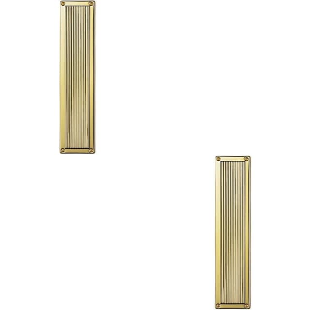 Loops 2x Rectangular Reeded Door Finger Plate 305 x 70mm Polished Brass Push Plate Metallics