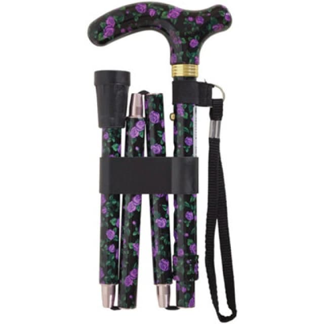 Loops Deluxe Ambidextrous Foldable Walking Cane - 5 Height Settings - Magic Blossom Multi