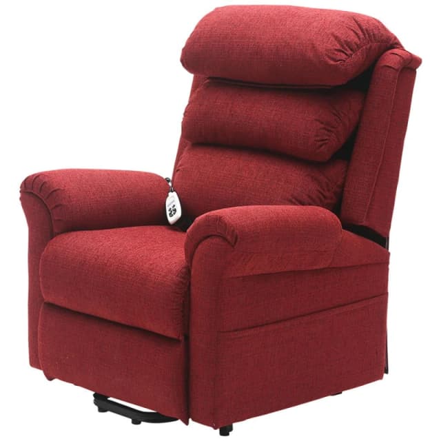 Loops Dual Motor Rise and Recline Armchair - Waterfall Pillow - Red Chenille Fabric Multi