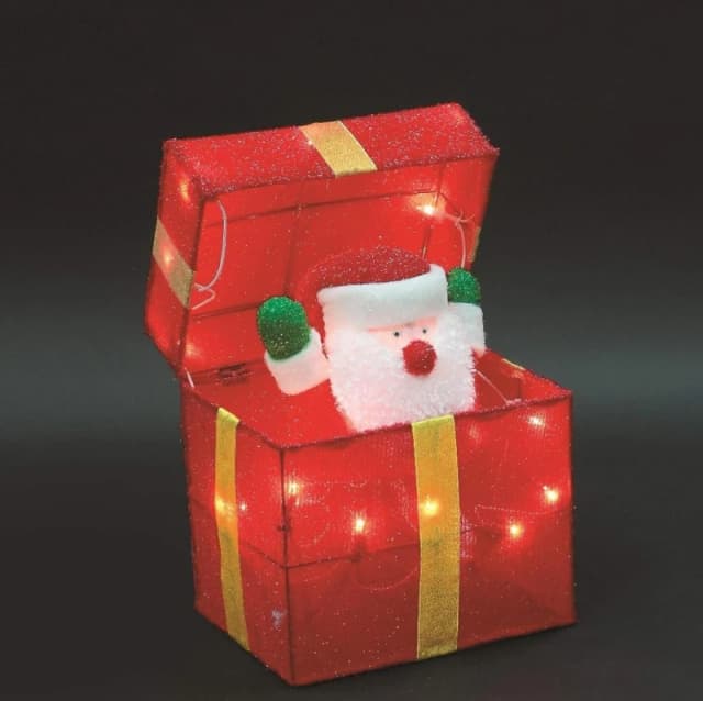 Shatchi Christmas Santa Pup-up Lighted LED Gift Box 30cm Red