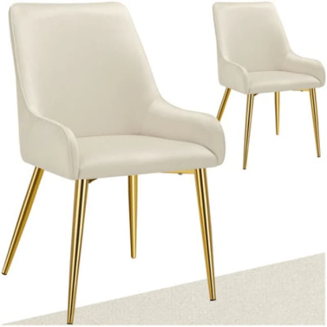 Tectake Set Of 2 Dining Chair Avane - Velvet Look, Padded Armchair, High Backrest And Armrests - Beige