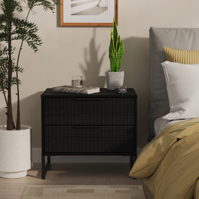 Ready Assembled 2 U Menai 2 Drawer Side Table (Ready Assembled) in Black Size: Small Black Unisex Small