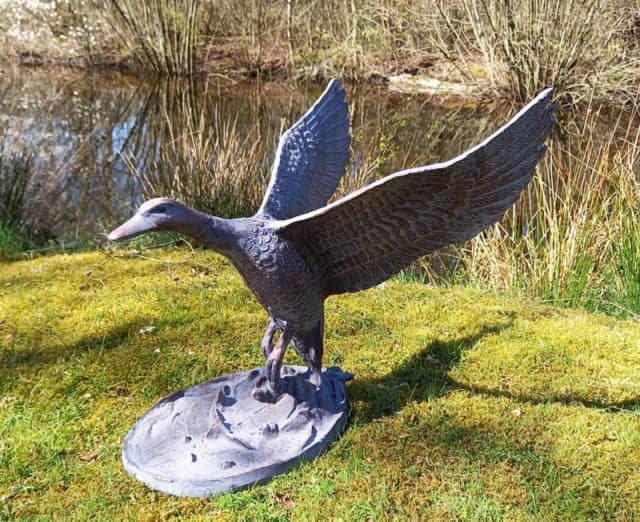 Inspirational Gifting Flying Duck Garden Sculpture Ornament Decor in Bronze Bronze Unisex