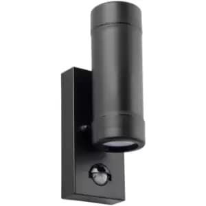 Up & Down IP44 Outdoor Wall Light with PIR Sensor - 2 x 7W LED GU10 - Matt Black