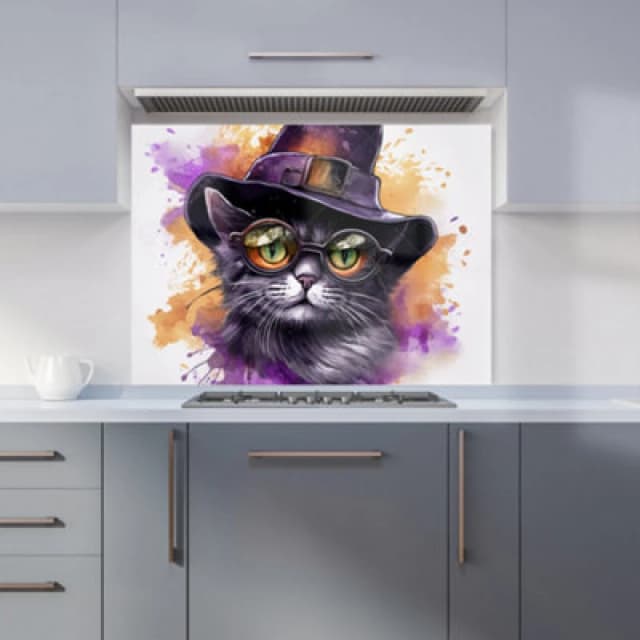 Warren Reed Designer Splashart Longhaired Witches Cat Kitchen Splashback