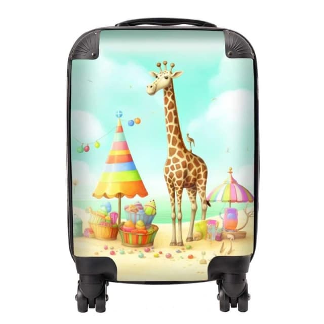 Warren Reed - Designer Giraffe On A Beach Holiday Suitcase in Yellow Size: Large Yellow Unisex Large