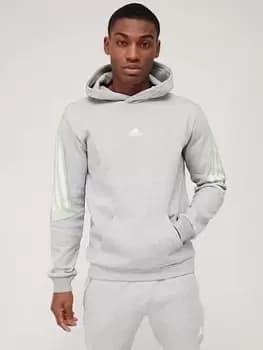 adidas Future Icons 3 Stripe Hoodie - Medium Grey Heather Size M Men