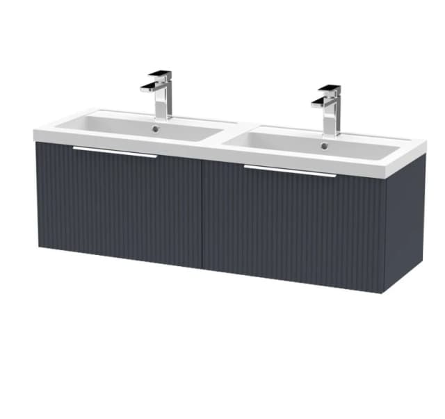 Balterley Fluted Wall Hung 2 Drawer Vanity Basin Unit & Basin 1200mm - Dark Grey Grey Unisex