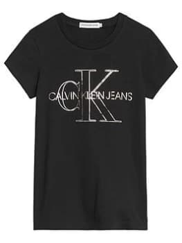 Calvin Klein Jeans Girls Monogram Outline Slim T-Shirt - Black, Size Age: 12 Years, Women