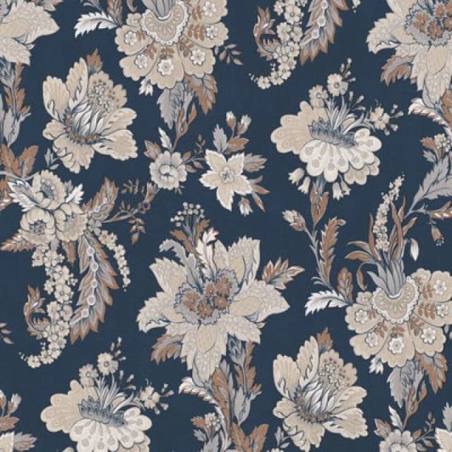 Erismann Abode Edward Floral Flowers Leaves Navy Blue Wallpaper
