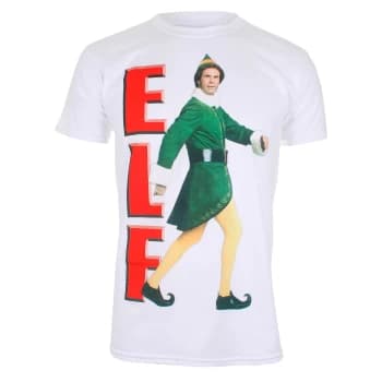 Elf Mens Christmas Elf Walking T-Shirt - White - XL
