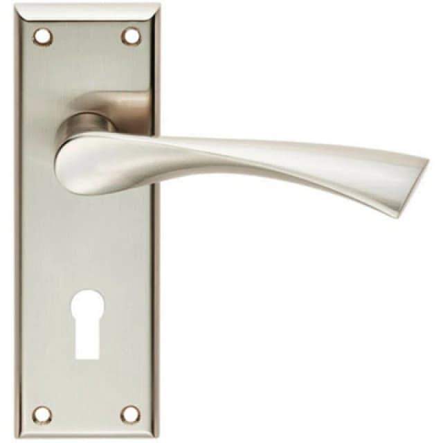 Loops PAIR Angular Lever on Lock Backplate Door Handle 150 x 50mm Satin Nickel Metallics