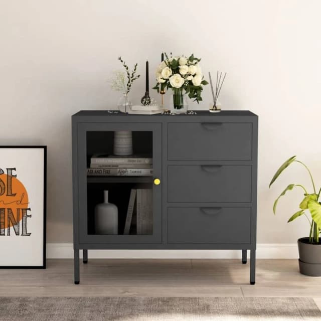 VIDAXL Sideboard Anthracite 75x35x70cm Steel and Tempered Glass Vidaxl 8720286564400