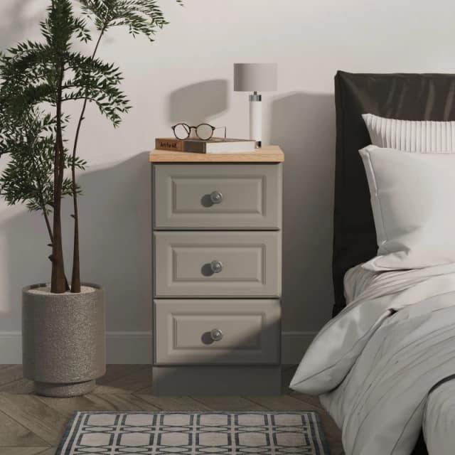 Welcome Furniture Ready Assembled Norfolk 3 Drawer Bedside Cabinet In Dusk Grey & Bardolino Oak, Grey NOR001DGBO