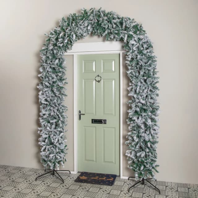 8ft (2.55m) Samuel Alexander Single Door Snow Flocked Christmas Tree Arch with 2000 Tips
