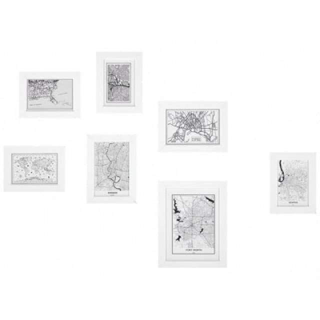 Beliani Set Of 7 Photo Frames Denkoro Urban Motif White