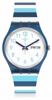 Swatch STRIPED WAVES White Dial Blue Stripe Silicone Watch
