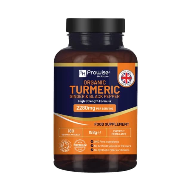 Prowise Healthcare Organic Turmeric 2280mg (High Strength) with Black Pepper & Ginger - 180 Vegan Turmeric Capsules with Active Ingredient Curcumin I
