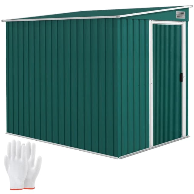 Outsunny 7 x 5FT Garden Shed w/ Foundation Lean to Metal Tool Shed Green TJ Hughes 5061025099726